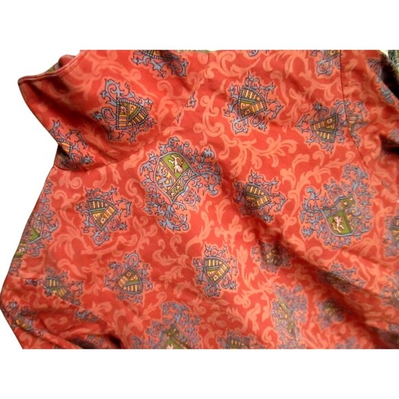 Girls 8 Vintage Shirt Coral Paisley Print Half Zip Pullover Shirt Heraldic Print - Picture 3 of 5